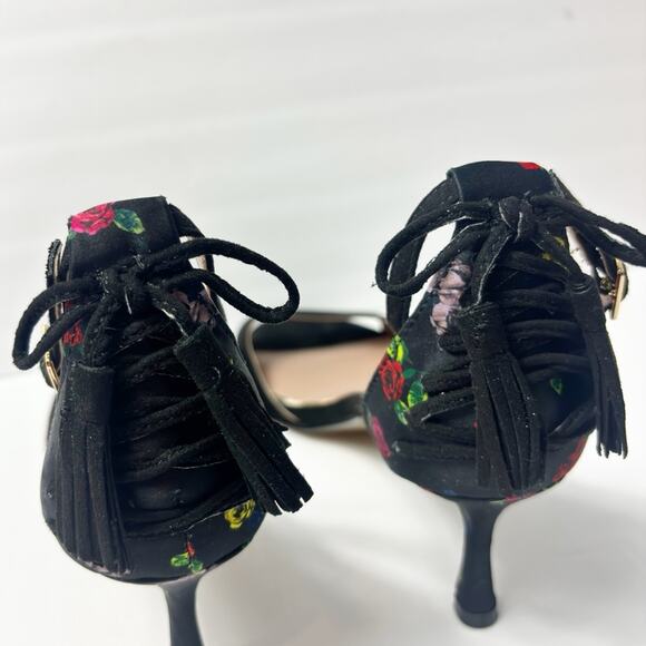 BETSEY JOHNSON RESSY BLACK RED YELLOW FLORAL MULTI WOMEN'S SIZE 7M NO BOX - Picture 2 of 7